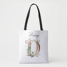 Elegant Gold Floral Letter D All-Over Print Tote Tasche