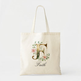 Elegant Gold Floral Letter F Monogram Tote Bag Tragetasche