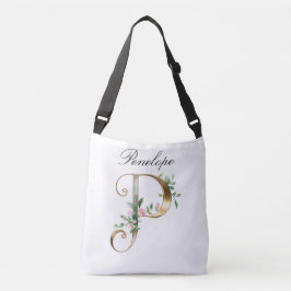 Elegant Gold Floral Letter P Crossbody Bag Tragetaschen Mit Langen Trägern