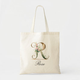 Elegant Gold Floral Letter R Monogram Tote Bag Tragetasche