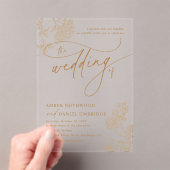 Elegant Gold Floral Modern Script Wedding Acryleinladungen (Insitu (Handheld))