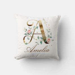 Elegant Gold Floral Monogram Initial A Pillow Kissen