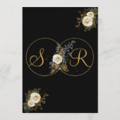 Elegant Gold Floral Monogram Name Initial Wedding Menükarte (Rückseite)