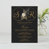 Elegant Gold Floral Monogram Name Initial Wedding Menükarte (Stehend Vorderseite)