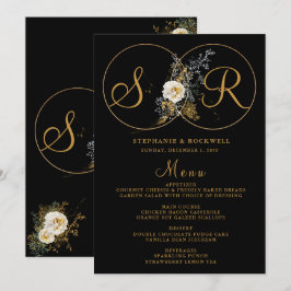 Elegant Gold Floral Monogram Name Initial Wedding Menükarte