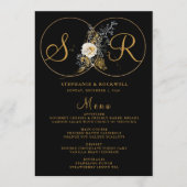 Elegant Gold Floral Monogram Name Initial Wedding Menükarte (Vorderseite)