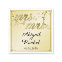 Elegant Gold Floral Mrs. Wedding Napkin