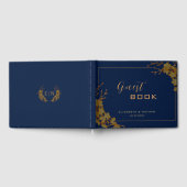 Elegant Gold Floral Navy Blue Gästebuch (Voll)
