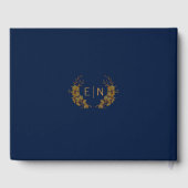 Elegant Gold Floral Navy Blue Gästebuch (Rückseite)