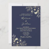 Elegant Gold Floral Navy Blue Wedding Einladung (Vorderseite)
