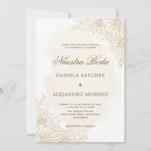 Elegant Gold Floral Nuestra Boda Spanish Wedding Einladung (Vorderseite)