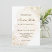 Elegant Gold Floral Nuestra Boda Spanish Wedding Einladung (Stehend Vorderseite)