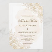 Elegant Gold Floral Nuestra Boda Spanish Wedding Einladung (Vorne/Hinten)
