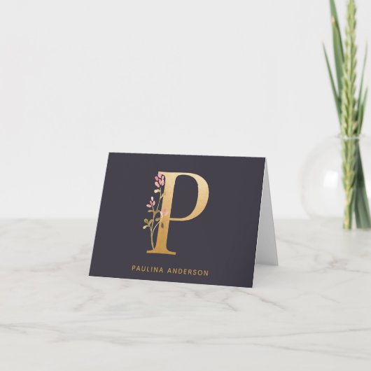 Elegant Gold Floral P Monogram Chic Personalisiert (Vorderseite)