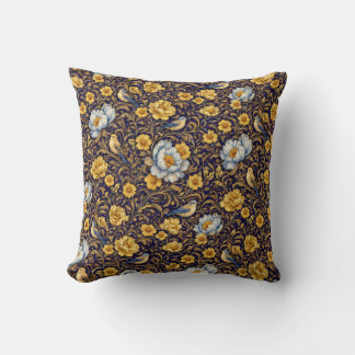 Elegant Gold Floral Pattern Throw PillThrow Pillow Kissen