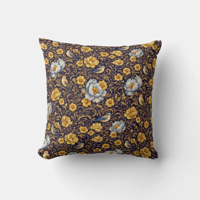 Elegant Gold Floral Pattern Throw PillThrow Pillow Kissen (Vorderseite)