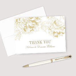 Elegant Gold Floral Peony Wedding Monogram Dankeskarte