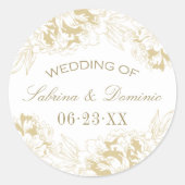 Elegant Gold Floral Peony Wedding Monogram Runder Aufkleber (Vorderseite)