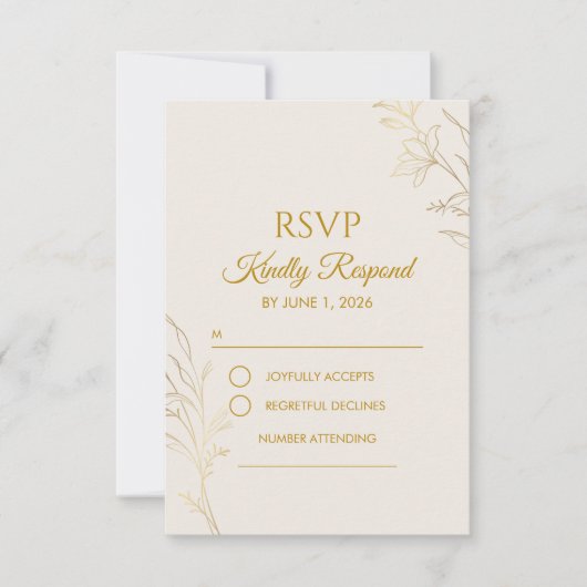 Elegant Gold Floral QR Code Wedding RSVP Card (Vorderseite)
