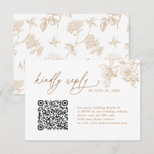 Elegant Gold Floral QR code Wedding RSVP Cards Karte (Vorne/Hinten)