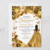 Elegant Gold Floral Quinceanera Einladung (Vorderseite)