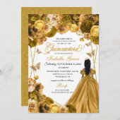 Elegant Gold Floral Quinceanera Einladung (Vorne/Hinten)