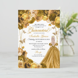 Elegant Gold Floral Quinceanera Einladung