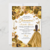 Elegant Gold Floral Quinceanera Einladung (Vorderseite)