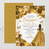 Elegant Gold Floral Quinceanera Einladung (Vorne/Hinten)
