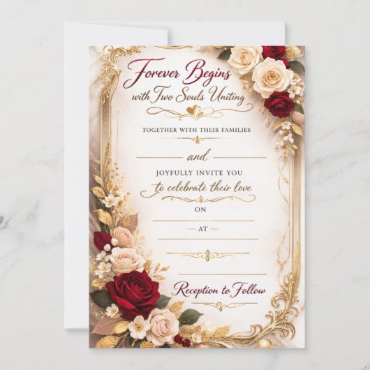 Elegant Gold Floral Romantic Wedding Invitation Karte (Vorderseite)