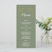 Elegant Gold Floral Sage Green Wedding Menükarte (Stehend Vorderseite)