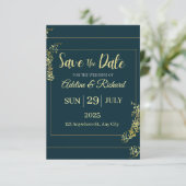 Elegant Gold Floral Save The Date Card Dankeskarte (Stehend Vorderseite)