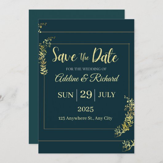 Elegant Gold Floral Save The Date Card Einladung (Vorne/Hinten)
