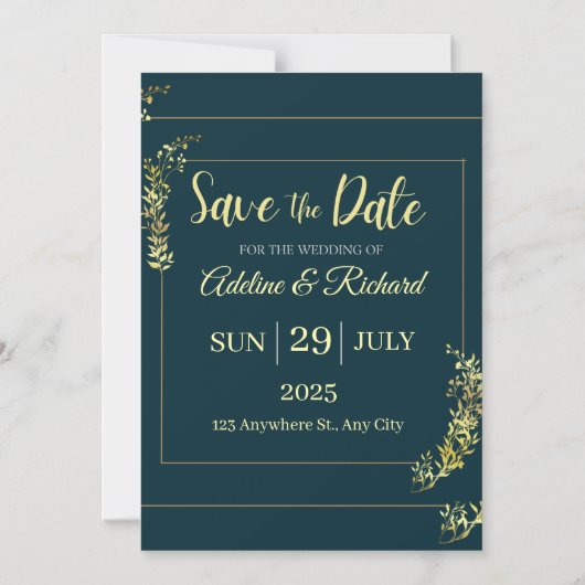 Elegant Gold Floral Save The Date Card Magneteinladung (Vorderseite)