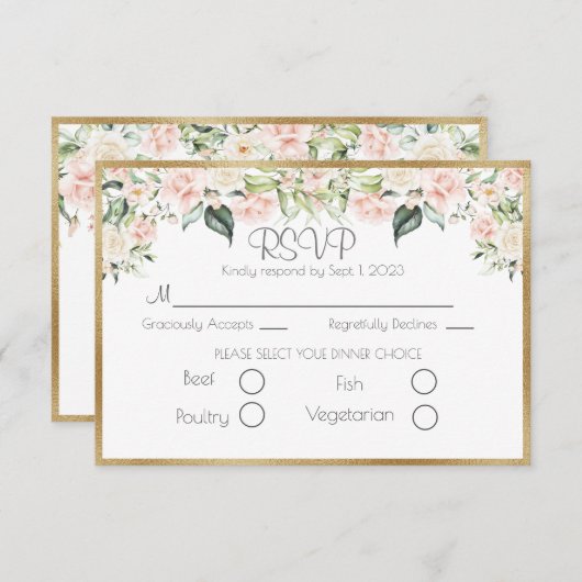 Elegant Gold Floral Script Wedding RSVP (Vorne/Hinten)