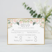 Elegant Gold Floral Script Wedding RSVP Karte (Stehend Vorderseite)