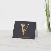 Elegant Gold Floral V Monogram Chic Personalisiert (Vorderseite)