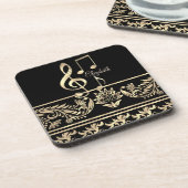 Elegant Gold Floral,Violin Key,Note Getränkeuntersetzer (Linke Seite)