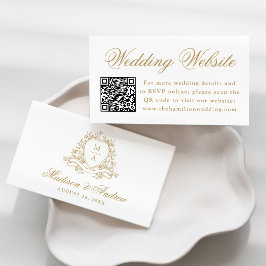 Elegant Gold Floral Wappen Wedding Website QR Code Begleitkarte