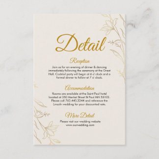 Elegant Gold Floral Wedding Details Enclosure Card Begleitkarte