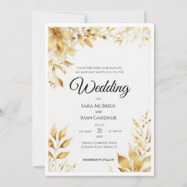 Elegant Gold Floral Wedding Einladung