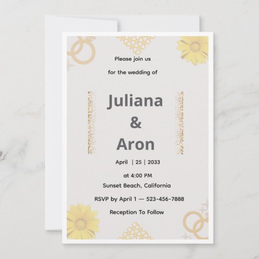Elegant Gold Floral Wedding Invitation - Chic Gold Einladung (Vorderseite)