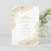 Elegant Gold Floral Wedding Invitation Einladung (Stehend Vorderseite)
