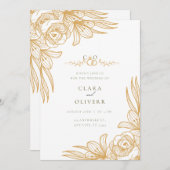 Elegant Gold Floral Wedding Invitation Einladung (Vorne/Hinten)