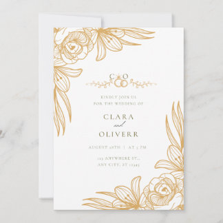 Elegant Gold Floral Wedding Invitation Einladung