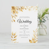 Elegant Gold Floral Wedding Invitation Einladung (Stehend Vorderseite)