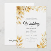 Elegant Gold Floral Wedding Invitation Einladung (Vorne/Hinten)