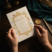 Elegant Gold Floral Wedding Invitation Frame Einladung