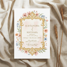 Elegant Gold Floral Wedding Invitation Frame Einladung
