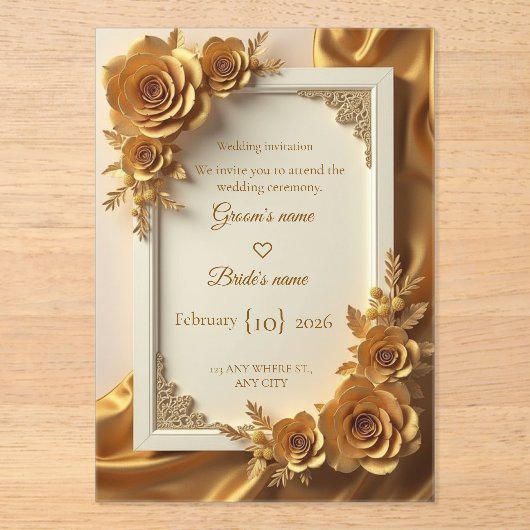 Elegant Gold Floral Wedding Invitation with Luxury Acryleinladungen (Vorderseite)